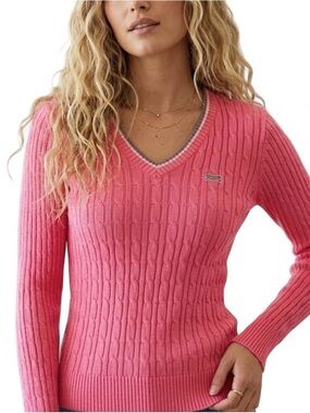 Le Tigre Cable Knit V-Neck Preppy Quiet Luxury  Tennis Sweater Coquette 90s